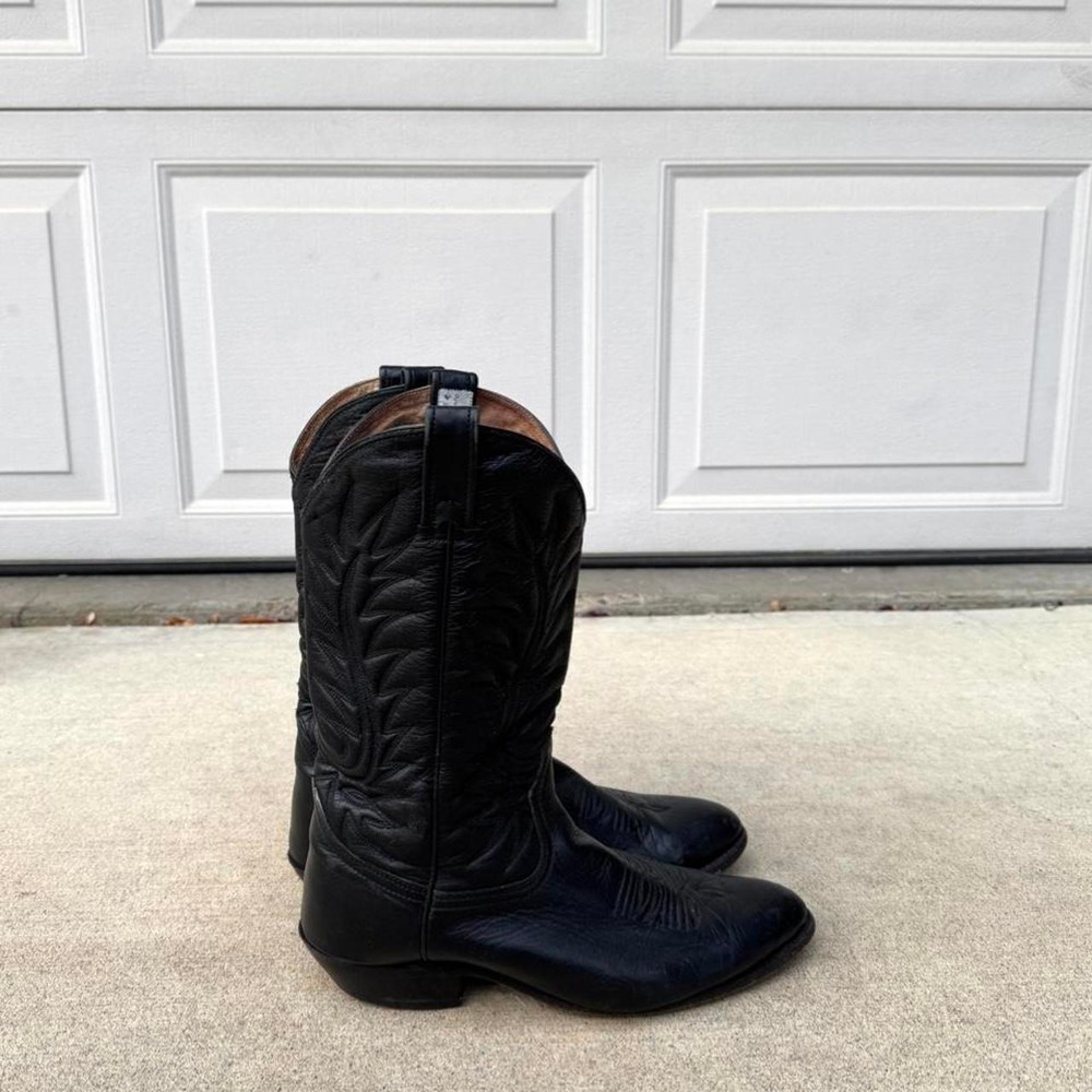 VINTAGE BLACK BRAHMA LEATHER COWBOY BOOTS